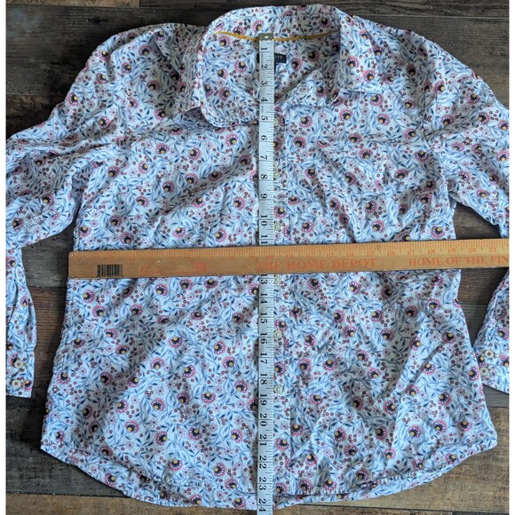 Talbots Petite LP Pink Blue Floral Print 100% Cotton Button Up Shirt - Picture 4 of 5